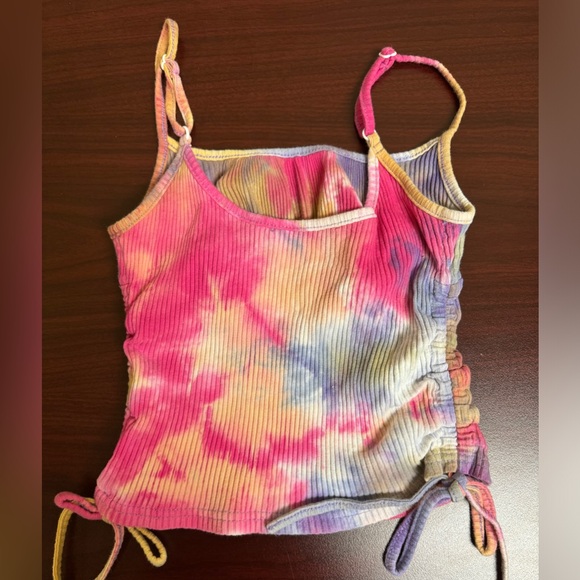 Tie Dye Drawstring Ruched Side Crop Cami Top Size Small - Picture 3 of 4